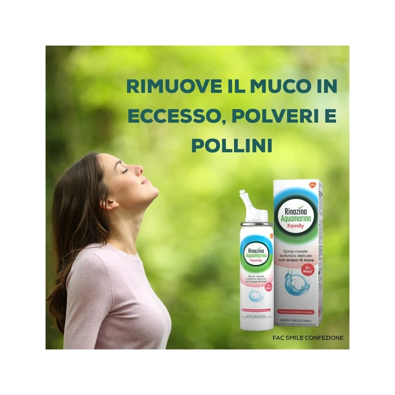 Rinazina Aquamarina Family Spray Nasale Isotonico Acqua di Mare Lavaggio Nasale Neonati Adulti 100ml