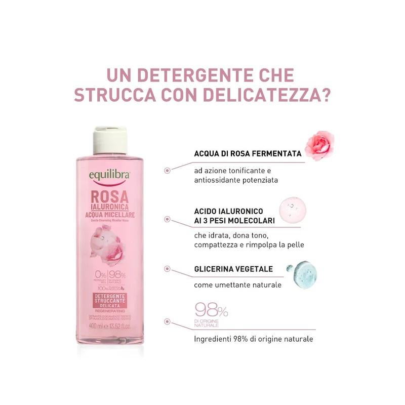 Equilibra Rosa Ialuronica Acqua Micellare Detergente/Struccante Delicata 400ml