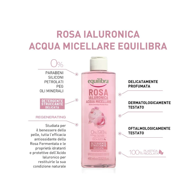 Equilibra Rosa Ialuronica Acqua Micellare Detergente/Struccante Delicata 400ml