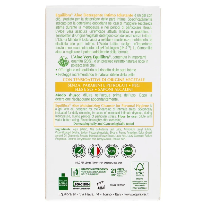 Equilibra Aloe Detergente Intimo Idratante 200ml