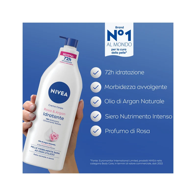 Nivea Crema Corpo Idratante Rosa & Argan Idratante 72h Profumata Alla Rosa 500ml