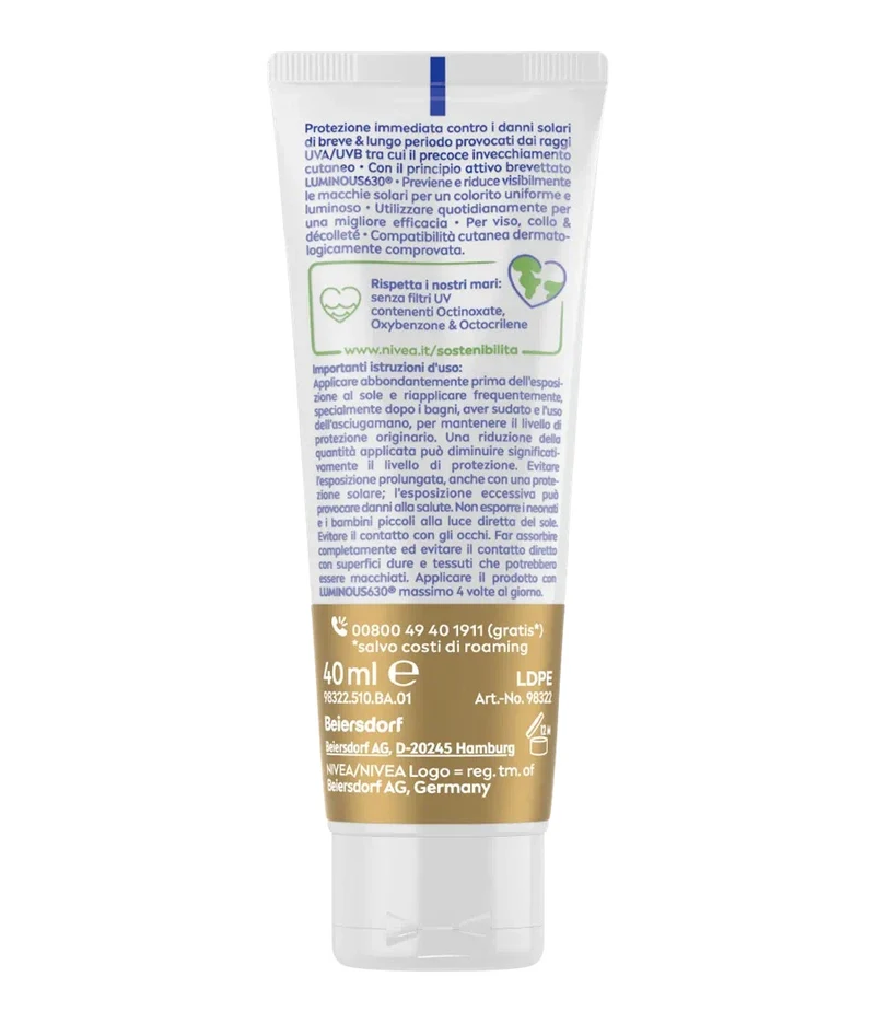 Nivea Sun Fluido Solare UV Viso Anti Macchie Luminous 630 SPF 50 40ml