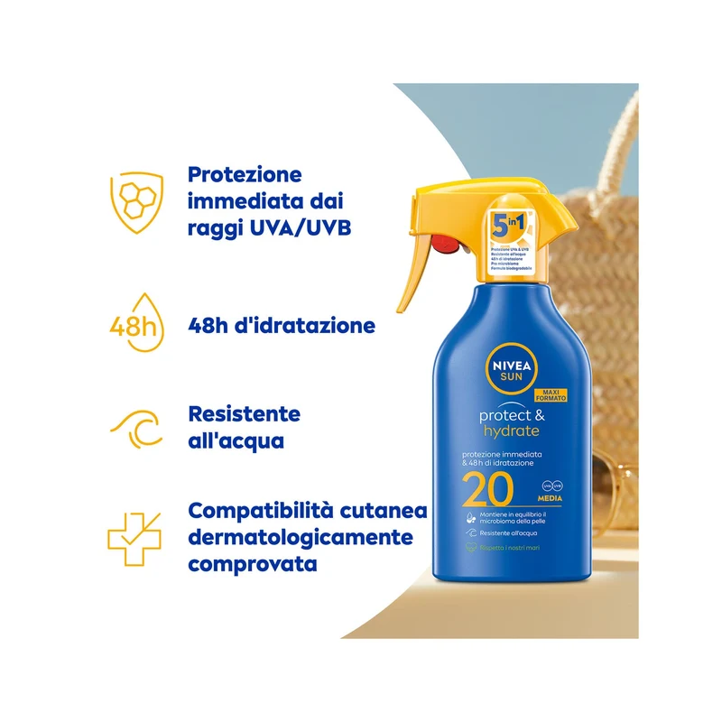 Nivea Sun Spray Solare Protect & Hydrate Fp20 Crema Solare Idratante Per 48 Ore 270ml