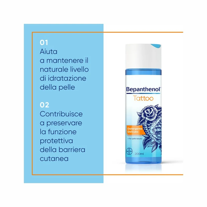 Bepanthenol Tattoo Detergente Delicato per Tatuaggi con Pantenolo Gel Senza Sapone 200ml