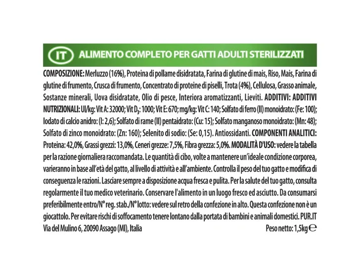 Purina Pro Plan Sterilised Optisavour Adult Gatto Crocchette Merluzzo E Trota Sacco 1,5kg