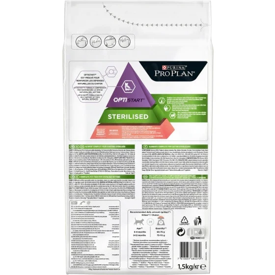 Purina Pro Plan Sterilised Kitten Crocchette Salmone Sacco 1,5kg