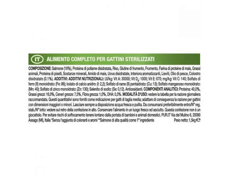 Purina Pro Plan Sterilised Kitten Crocchette Salmone Sacco 1,5kg