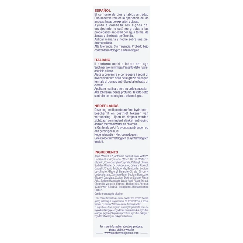 Eau Thermale Jonzac Contorno Occhi E Labbra Anti-Age Sublimactive 15ml