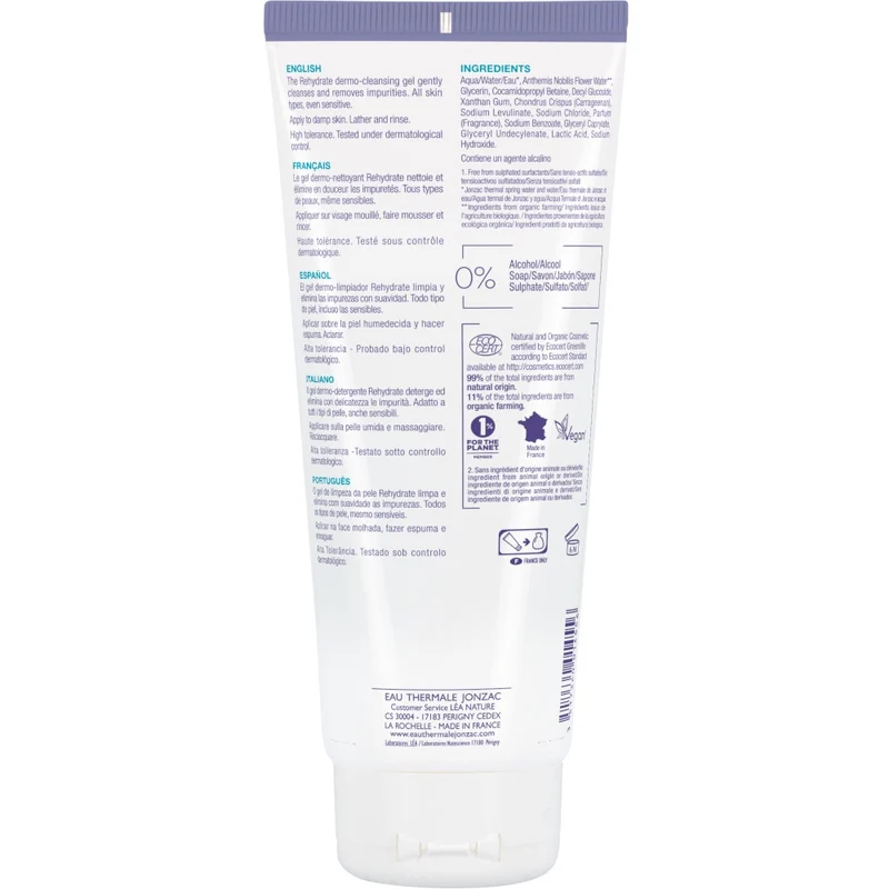 Eau Thermale Jonzac Gel Dermo Detergente Rehydrate Viso 200ml
