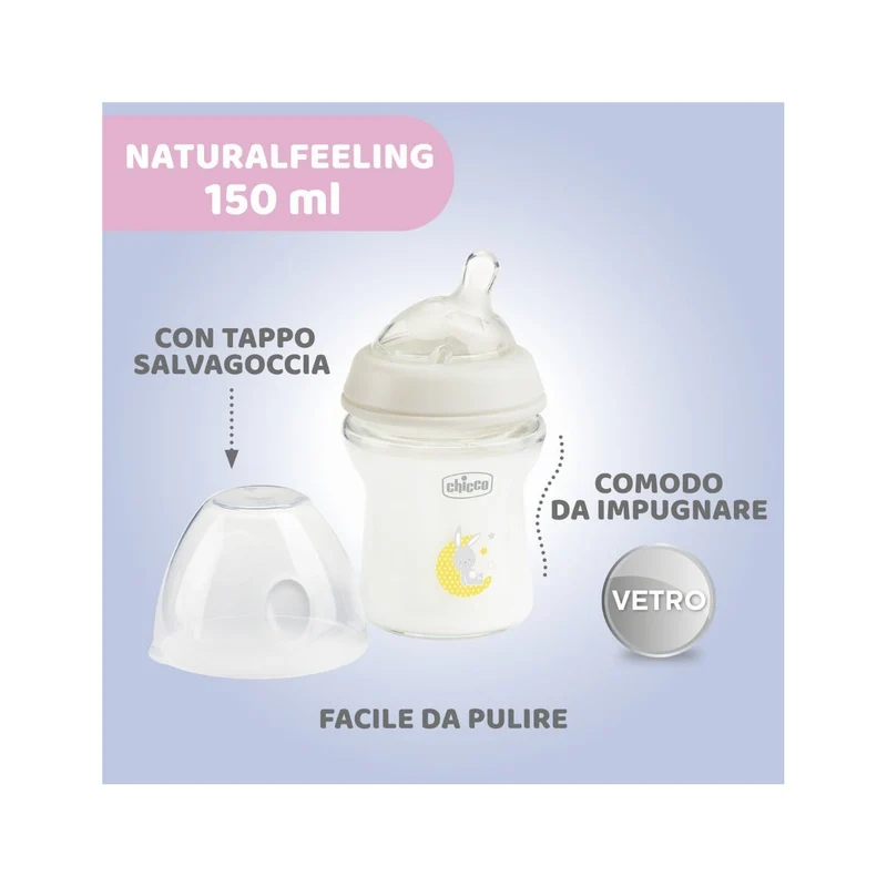 Chicco Biberon In Vetro Natural Feeling Flusso Lento 0 Mesi+ 150ml