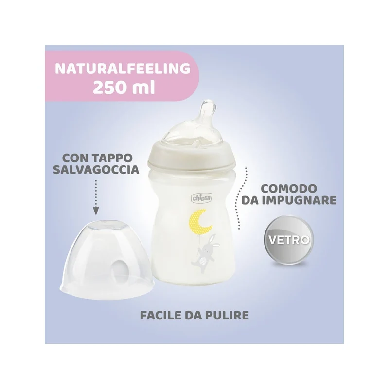 Chicco Biberon In Vetro Natural Feeling Flusso Lento 250ml 0M+