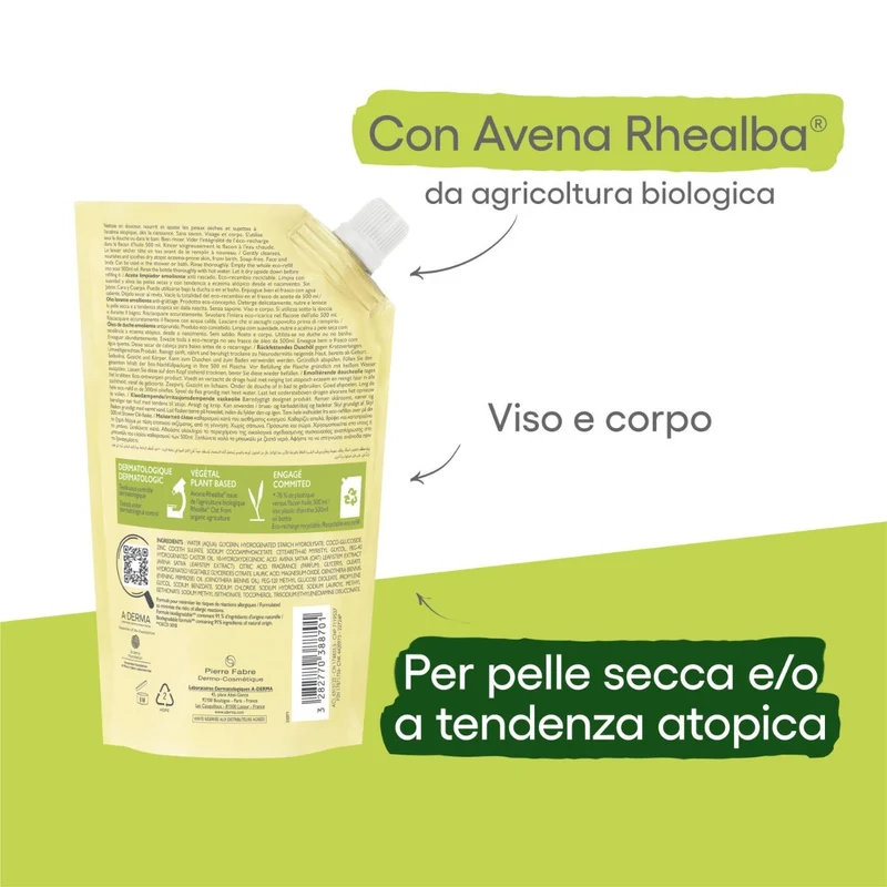 A-Derma Exomega Control Olio Lavante Emolliente Ricarica 500ml