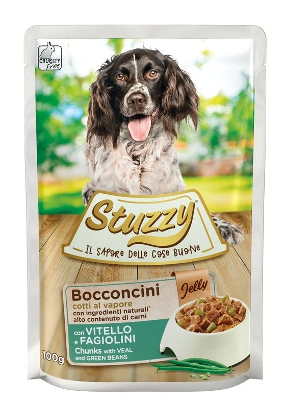 Stuzzy Bocconcini Jelly Con Vitello/Fagiolini Per Cani Adulti Bustina 100g