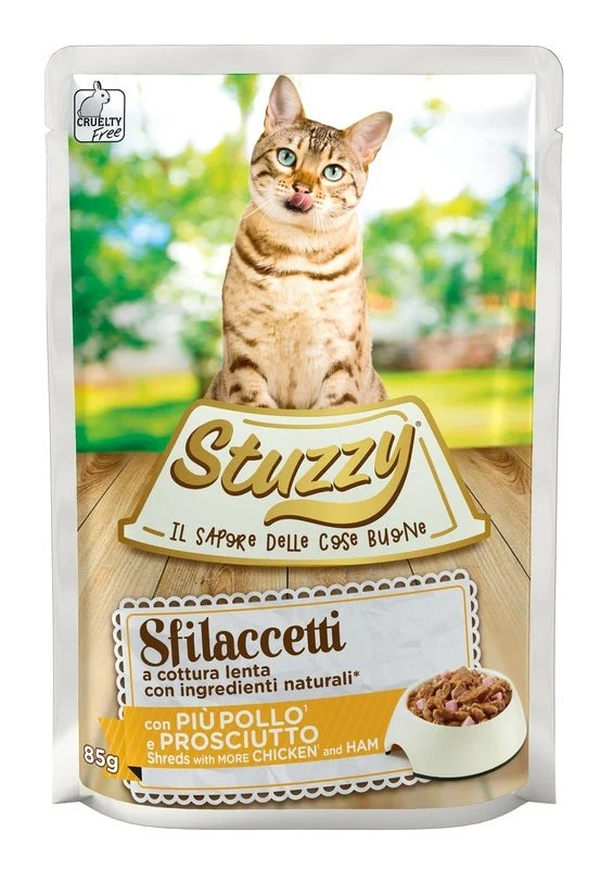 Stuzzy Sfilaccetti Con Più Pollo/Prosciutto Cibo Umido Gatti Adulti Bustina 85g