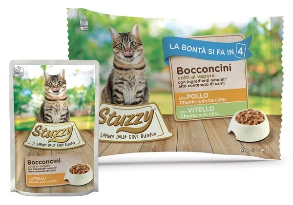 Stuzzy Bocconcini Con Pollo/Vitello Cibo Umido Gatti Adulti Multipack 4x85g
