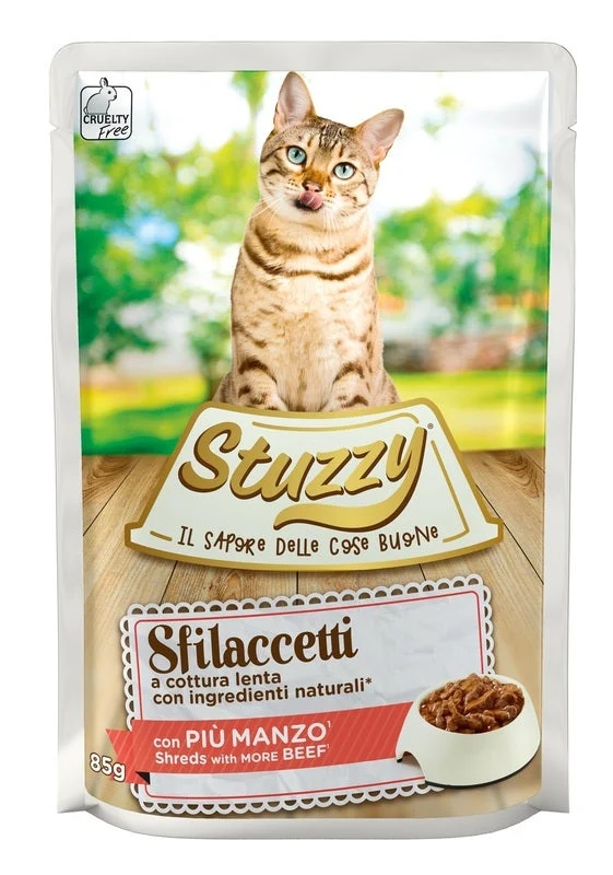 Stuzzy Sfilaccetti Con Più Manzo Cibo Umido Per Gattini Bustina 85g