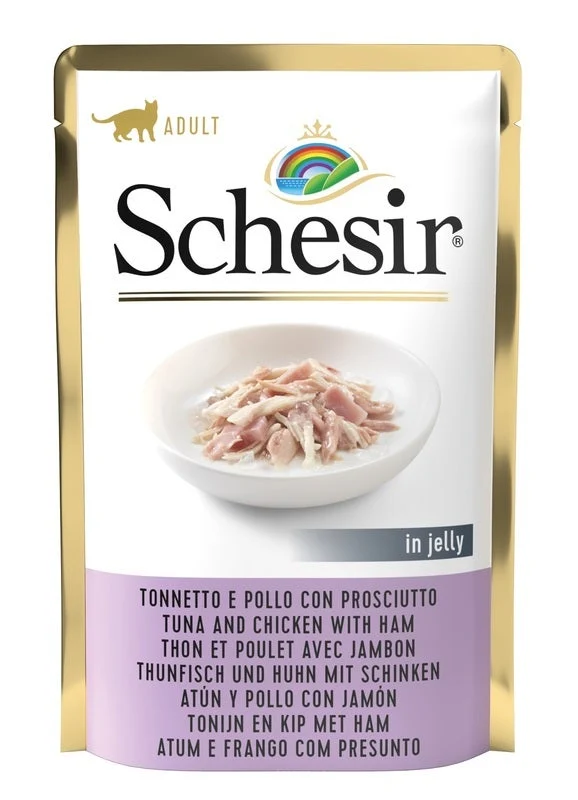 Schesir Tonnetto E Pollo Con Prosciutto In Jelly Cibo Umido Gatti Adulti Bustina 85g