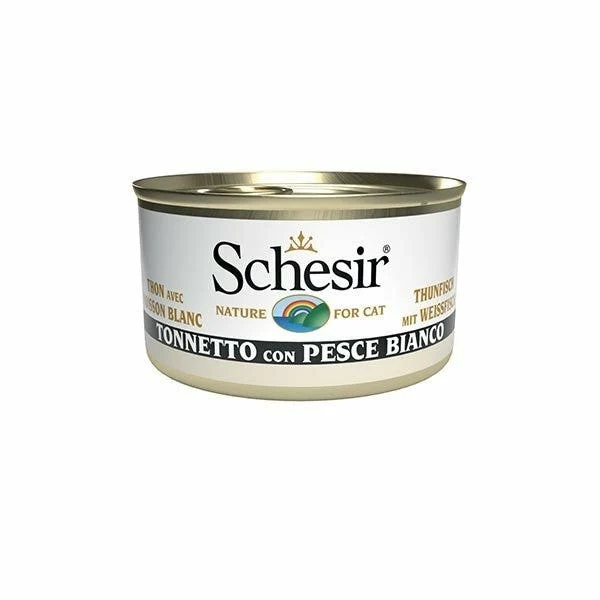 Schesir Tonnetto Con Pesce Bianco Cibo Umido Gatti Adulti Lattina 85g