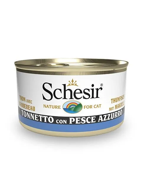 Schesir Tonnetto Con Pesce Azzurro Cibo Umido Gatti Adulti Lattina 85g