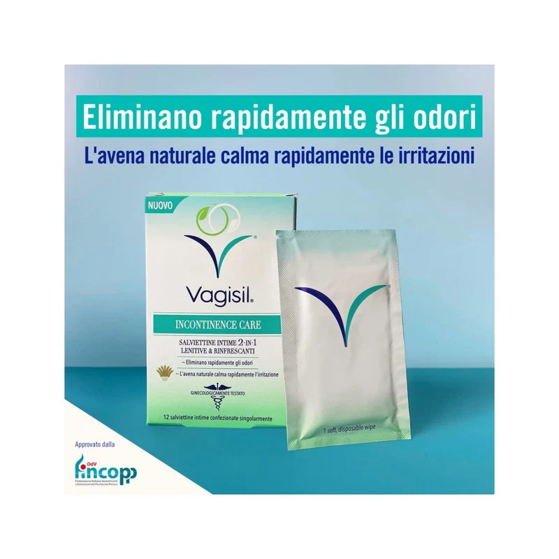 Vagisil Incontinence Care 12 Salviette Intime Lenitive E Rinfrescanti