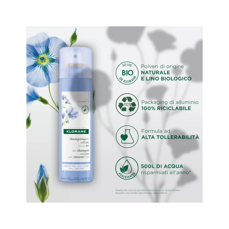 Klorane Shampoo Secco Volume Al Lino Bio 50ml