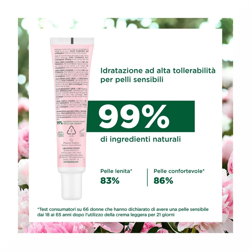 Klorane Crema Leggera Lenitiva alla Peonia Bio Pelle Sensibile 40ml
