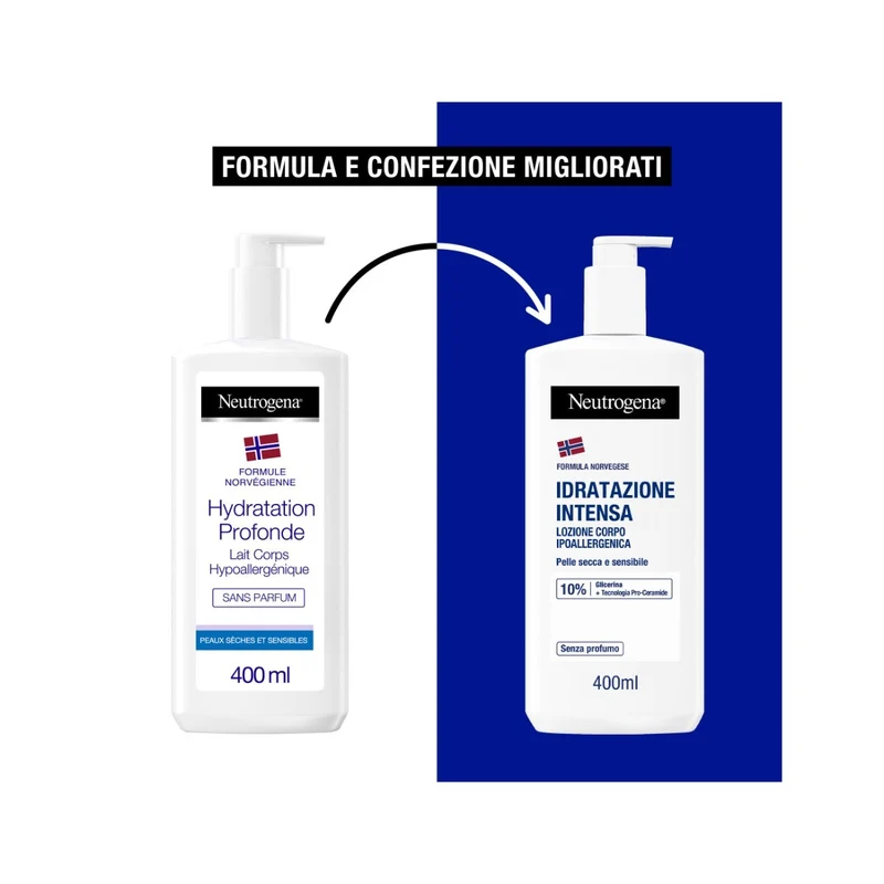 Neutrogena Crema Corpo Idratante Intensa Non profumata per Pelle Secca e Sensibile con Formula Norvegese 400ml