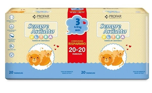 Pannolini Profar Sempre Asciutto Ultra Midi 4/9 kg Bipacco 20+20 Pezzi