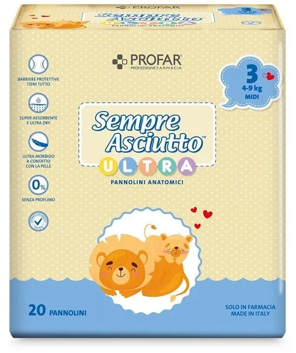 Profar Pannolini Sempre Asciutto Ultra Midi 4/9 kg 20 Pezzi