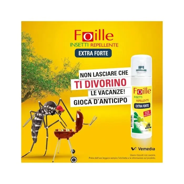 Foille Insetti Repellente Extra Forte Deet 50%, Spray anti zanzare, zecche e flebotomi 100ml