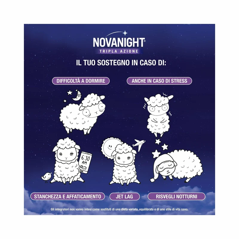 Novanight Tripla Azione con Melissa e Melatonina per Dormire Senza Glutine 60 Compresse