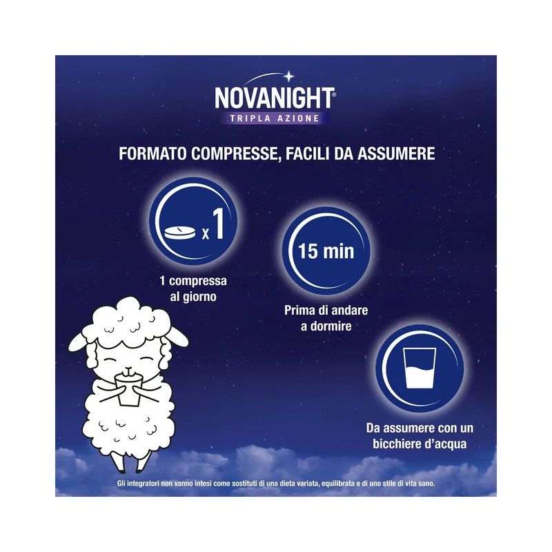 Novanight Tripla Azione con Melissa e Melatonina per Dormire Senza Glutine 60 Compresse
