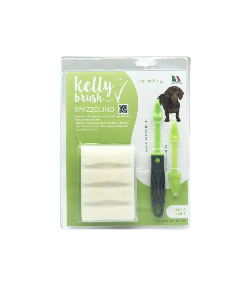Kelly Brush Kit Spazzolino E Spugnette Taglia Media Per Cani 12 Applicazioni